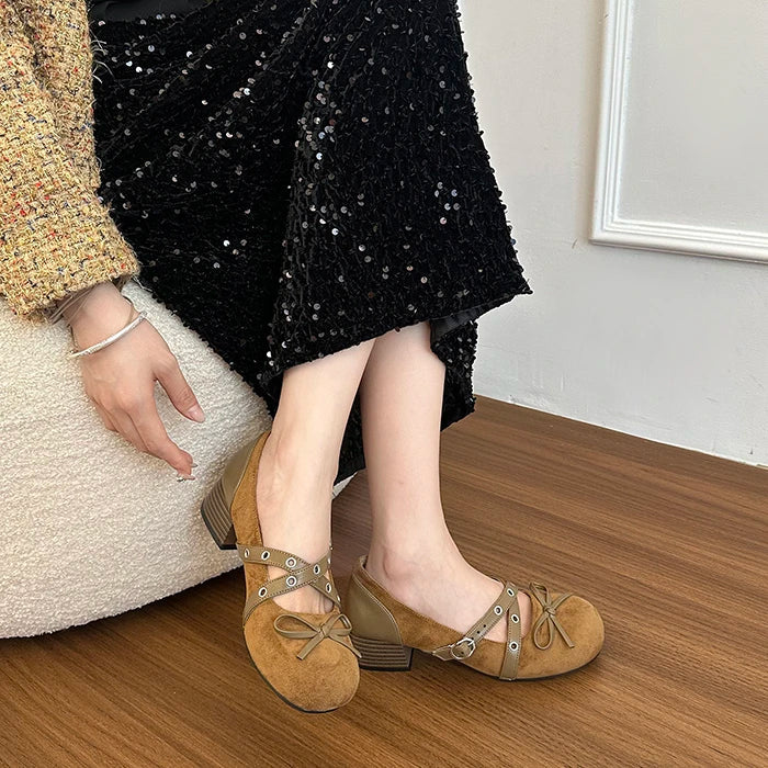 Vintage Thick Heel Mary Jane Shoes Concise Belt Buckle Shoes Elegant Party Dress Pumps