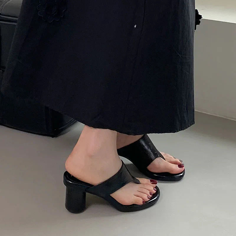 Red Footwear Round Heels Slippers Flip flops Elegant Heeled Sandals Slides
