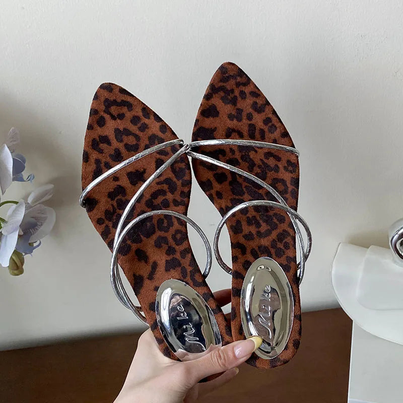 Pointed Toe Heeled Slippers Shoes Shallow Low Heel Sandals Shoes Slides