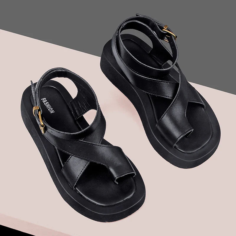 Sandals Clip Toe Sandals Genuine Leather Roman Shoes Sandals