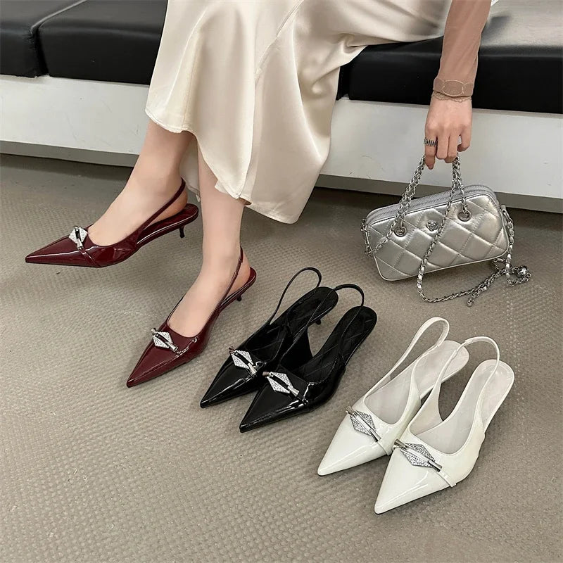 Crystal Diamond Pointed Toe Thin Low Heels Wedding Party Dress Sandals Shoes Zapatos De Mujer