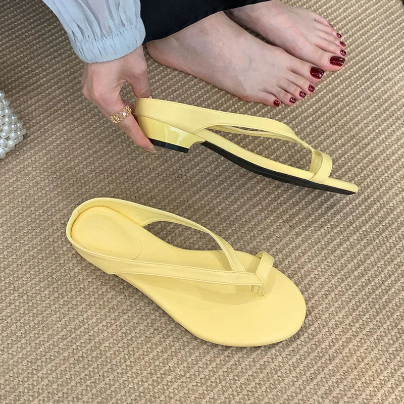 Low Heel Slippers Flip flops Shoes Round Toe Heeled Slippers Shoes