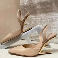 Style High Heels Slingback Metal High Heels Shoes Pointed Toe Party Sandalias De Las Mujeres