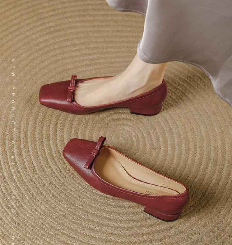 Single Shoes Retro Simple Mary Jane Square Head Shallow Mouth Comfortable Soft Leather Shoes
