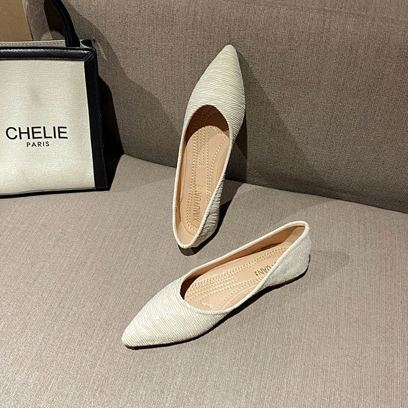 Striped Fabric Ballerinas Woman Soft Bottomed Flats Big Size 42/43 Shoes Pointed Toe Dress Loafers Green Ballets