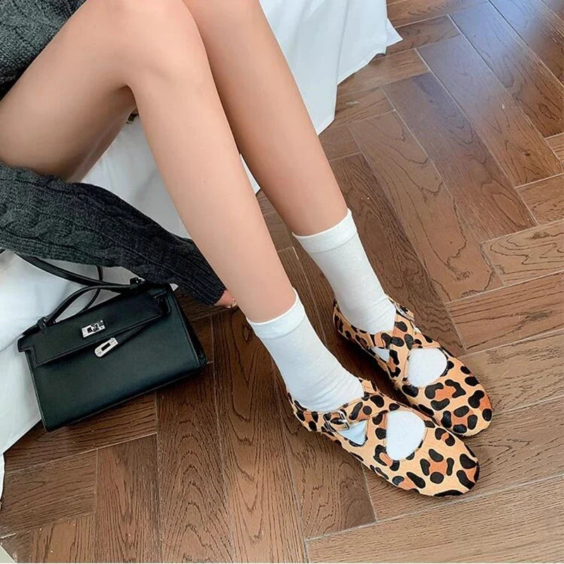 Ballet Shoes Flats Shoes Cross Large Size Genuine Leather Mary Jane Shoes