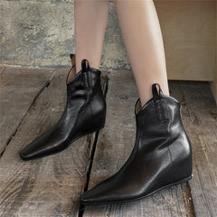 Elegant Wedges High Heels Ankle Boots Pointed Toe Office Pumps Side Zipper Easy Wear Short Warm Boots Shoes