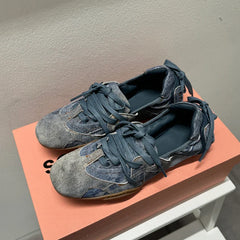 Retro Faded Denim Ballet Flat Bot Tie Design Single Shoes Korea