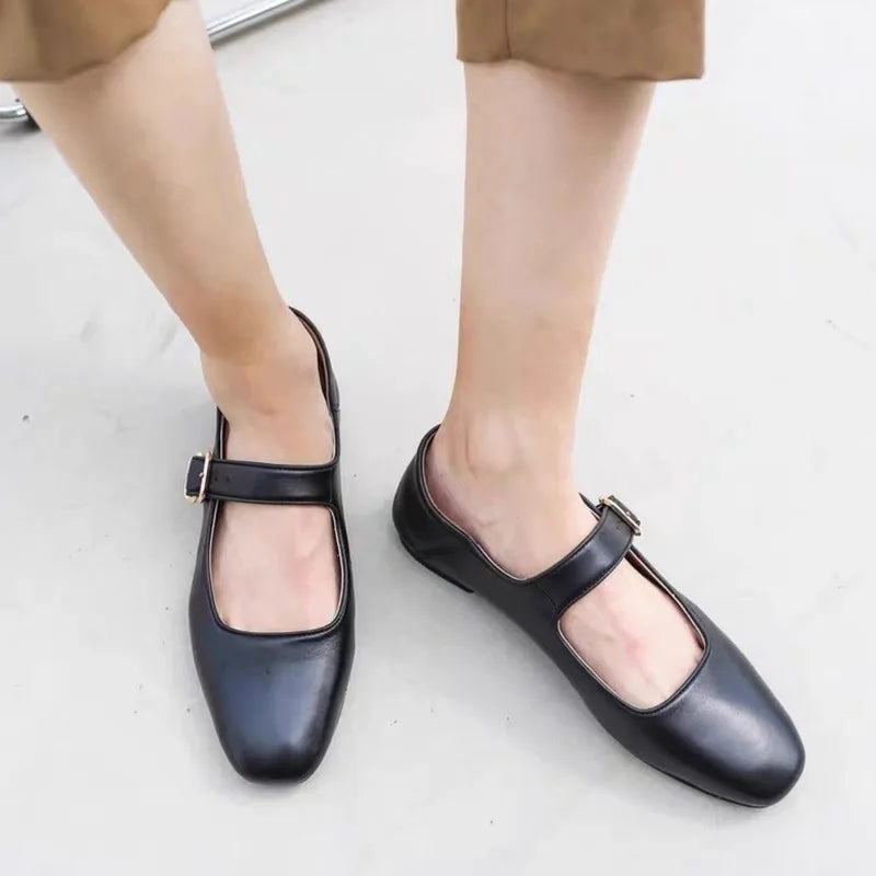 Velvet Mary Janes Belt Strap Shoes Square Toe Flats Ballerina Dress Barefoot Loafers Brides Ballets Femmes