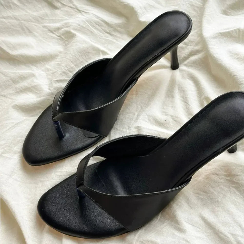 Round Toe Thin Heel Slippers Flip Flops Sandals Shoes Shallow Medium Heels Slippers Slides Pumps
