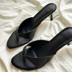 Round Toe Thin Heel Slippers Flip Flops Sandals Shoes Shallow Medium Heels Slippers Slides Pumps