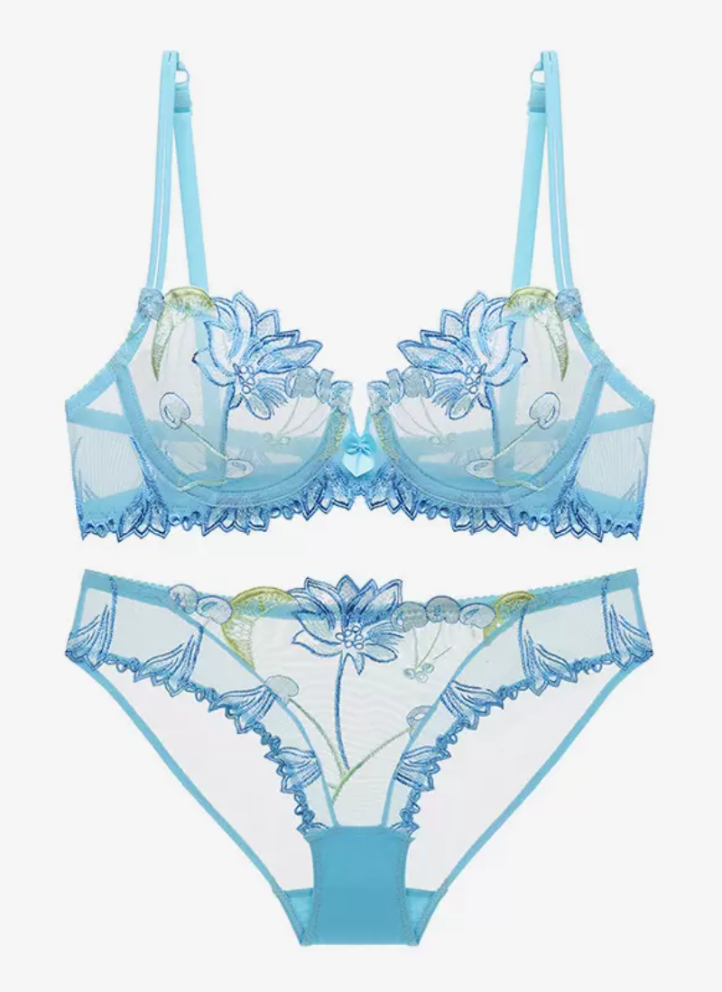 See Through Flower Chic Lingerie Two-Piece Lace Bra Panty Sets