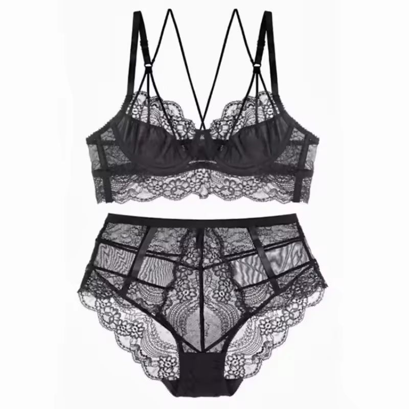 See Through Underwear Lace Lingerie Thin Bra Brief Set