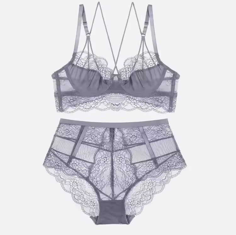 See Through Underwear Lace Lingerie Thin Bra Brief Set