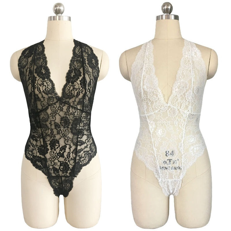 See-through Lace Mesh Lingerie Bodysuit