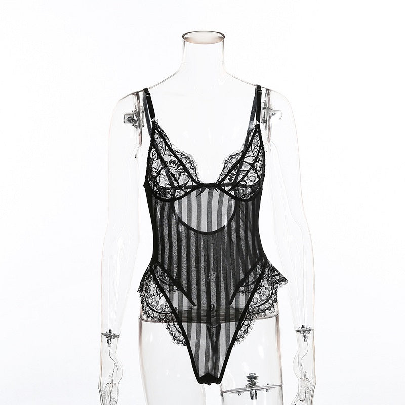 See-through Lace Mesh Lingerie Sleepwear