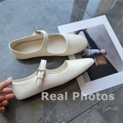 Brand Mary Jane Genuine Leather Flats Shoes Woman Buckles Flat Comfort Casual Loafer Shoes Soft Leather Flats