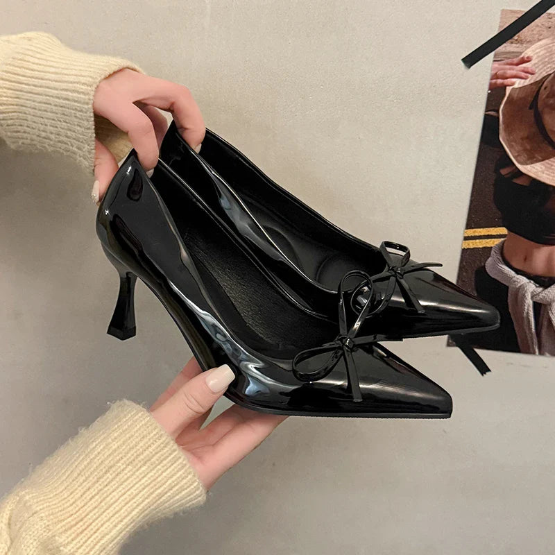 Butterfly-knot Office Pumps Shoes Thin Heel Slip On Shoes Eelgant Pointed Toe Party
