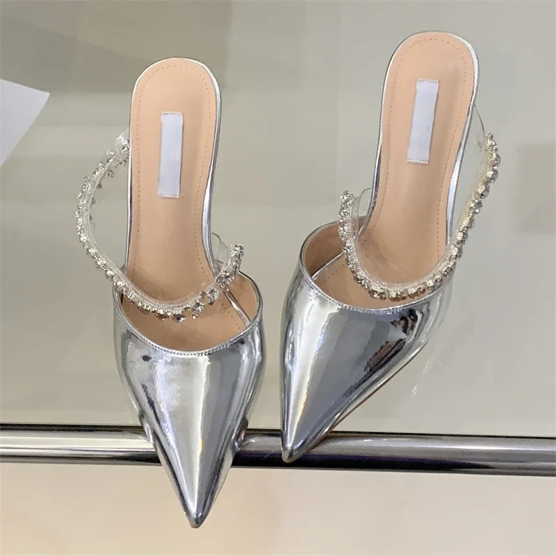 Crystal Diamond Slipper Elegant Pointed Toe Thin Heels Dress Elegant Mules Shoes