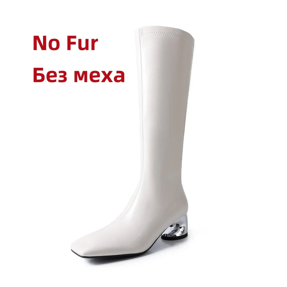 High Heels Simple Style Warm Slim Long Shoes Woman Thigh High Knight Boots