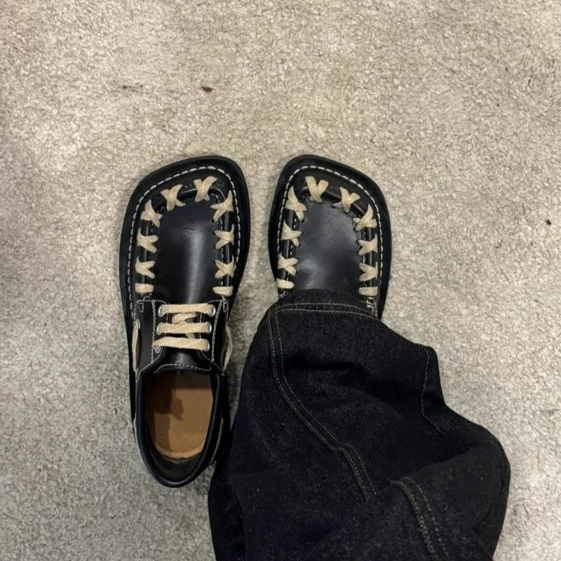 Flats Shoes Lace Up Leather Classic Shoes Brand Sneakers Fad Trend Retro Oxford