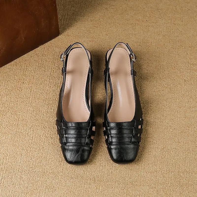Design Vintage Square Toe Block Heels 3.5cm Back Buckle Strap Big Size 43 Dating Shoes 31 32