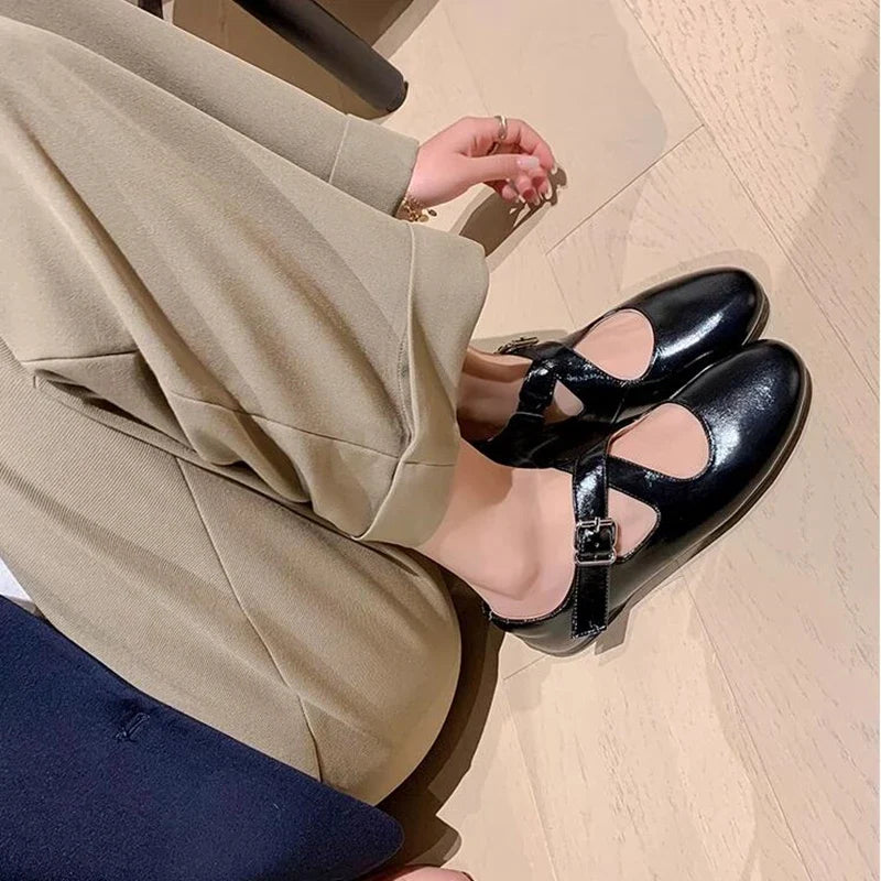 Ballet Shoes Flats Shoes Cross Large Size Genuine Leather Mary Jane Shoes
