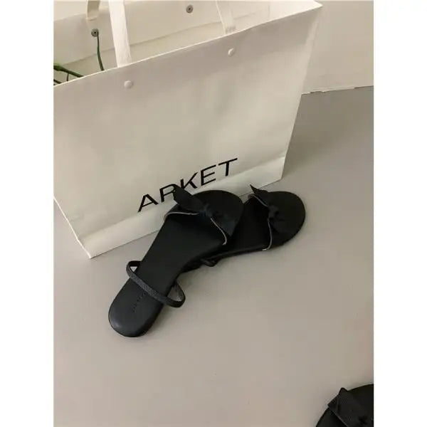 Flat Shoes Low Woman's Slippers Slides Butterfly-Knot Rome Butterfly-knot Rubber Retro Scandals PU H