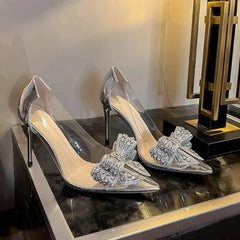 Pointed Crystal Fairy Wind Sandals Rhinestone Butterfly-knot Transparent High Heel Pumps