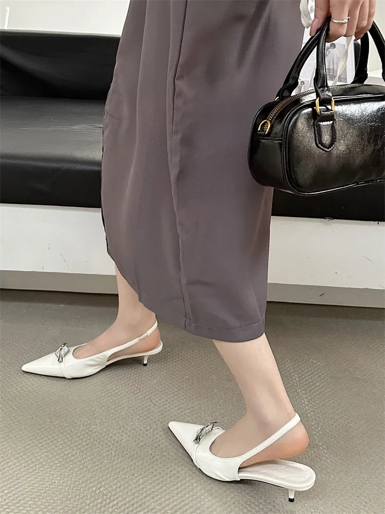 Crystal Diamond Pointed Toe Thin Low Heels Wedding Party Dress Sandals Shoes Zapatos De Mujer