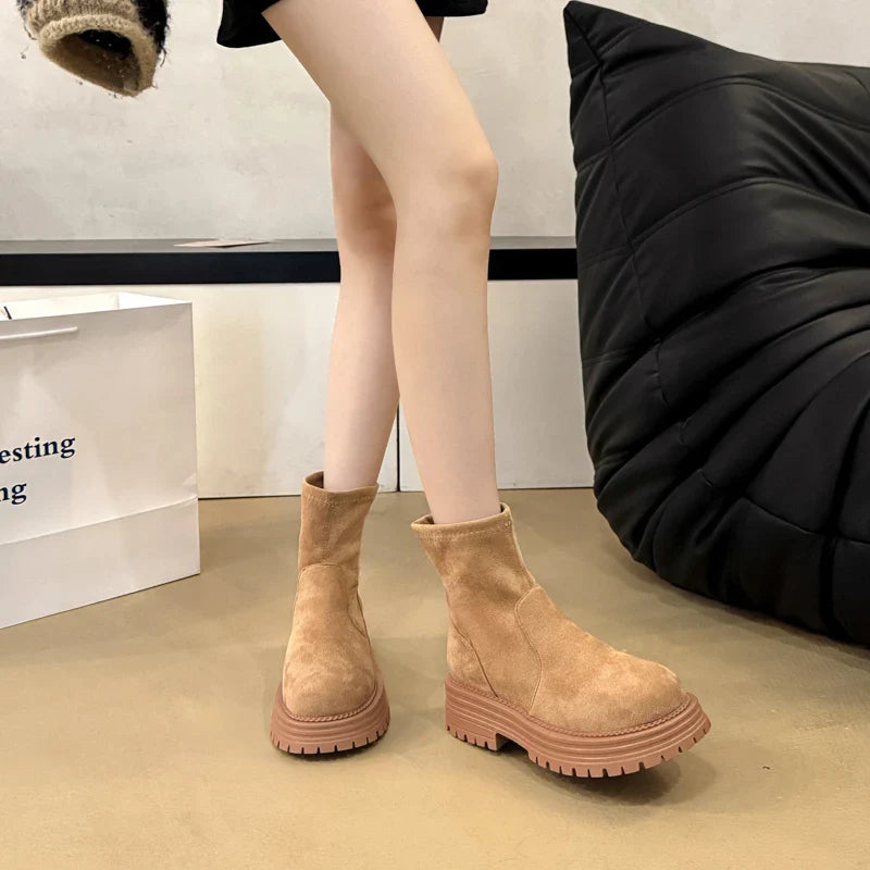 Chelsea Ankle Boots Suede Snow Short Botas Platform Mid Heels Shoes Brand Casual Sport Boots