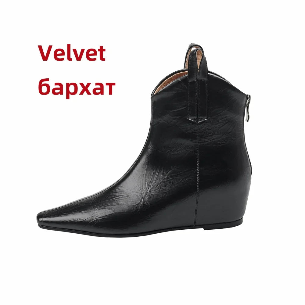 Elegant Wedges High Heels Ankle Boots Pointed Toe Office Pumps Side Zipper Easy Wear Short Warm Boots Shoes