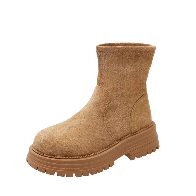 Chelsea Ankle Boots Suede Snow Short Botas Platform Mid Heels Shoes Brand Casual Sport Boots