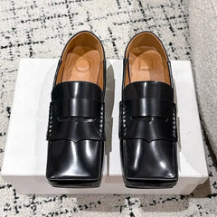 Square Toe Patent Leather Loafers Comfortable Flat Mules