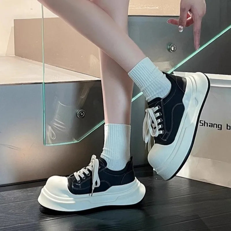 Casual Shoes Big Head Thick Bottom Lace-up Sneakers Versatile Street Style Shoes Tenis Feminino