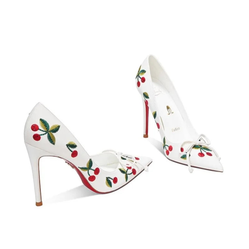 and pointed shallow embroidered butterfly wedding shoes thin high-heeled banquet dress small size shoe