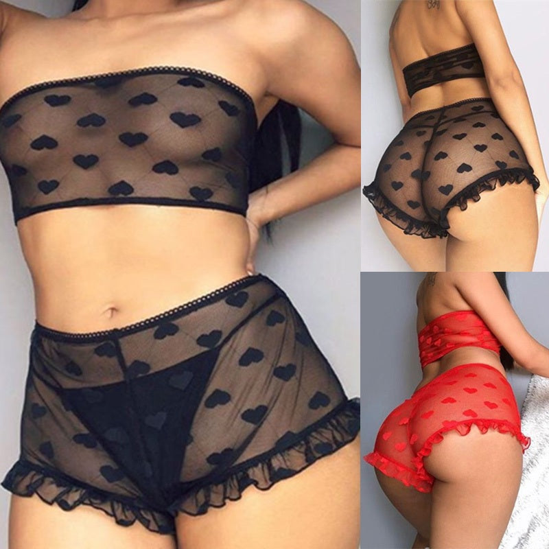 Babydoll Lace Nightwear Underwear Two Piece Bra Set Lingerie