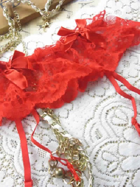 Bow Lace Garter Belt With Thong and Stocking