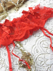 Bow Lace Garter Belt With Thong and Stocking