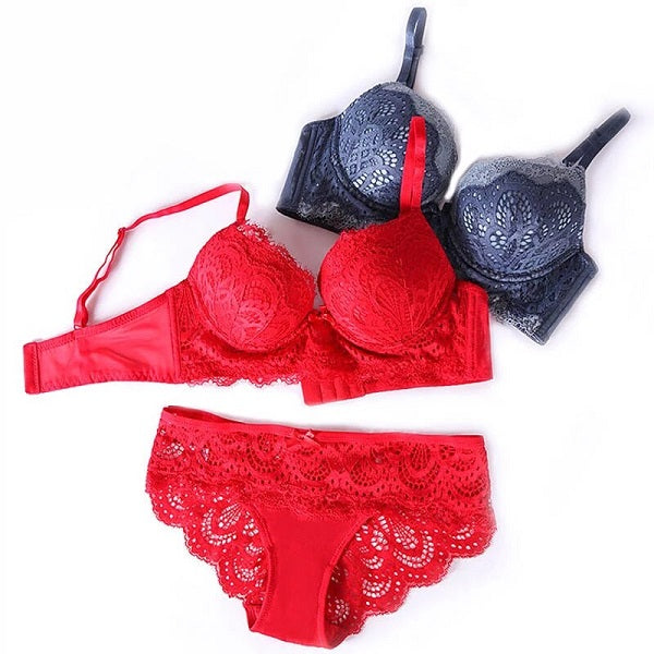 Bra Set Push up Bras Cup Embroidery Flowers Bras and Panties