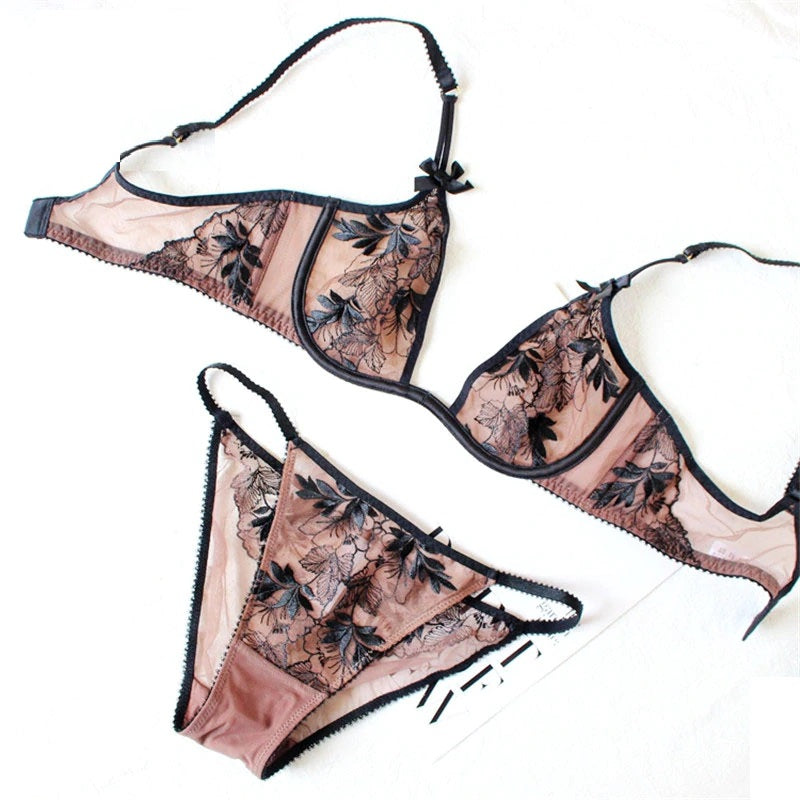 Embroidery Ultra-thin Underwear Bra Set