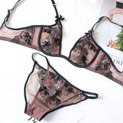 Embroidery Ultra-thin Underwear Bra Set