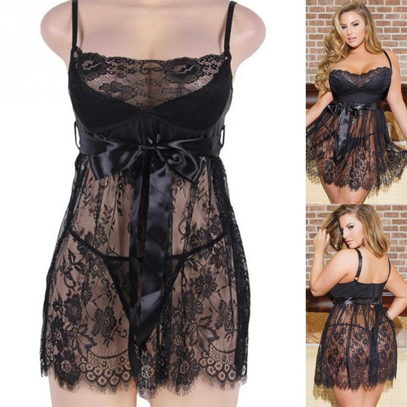 Erotic Lingerie Lace Sleepwear Dress Transparent Pijama Underwear Night Gown