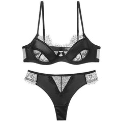 Eyelash Lace Bra Set Lingerie Embroidery Push Up Bra and Panty Set