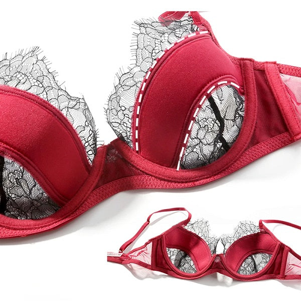 Eyelash Lace Bra Set Lingerie Embroidery Push Up Bra and Panty Set