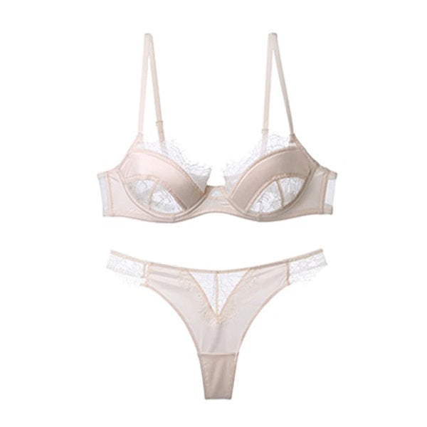Eyelash Lace Bra Set Lingerie Embroidery Push Up Bra and Panty Set
