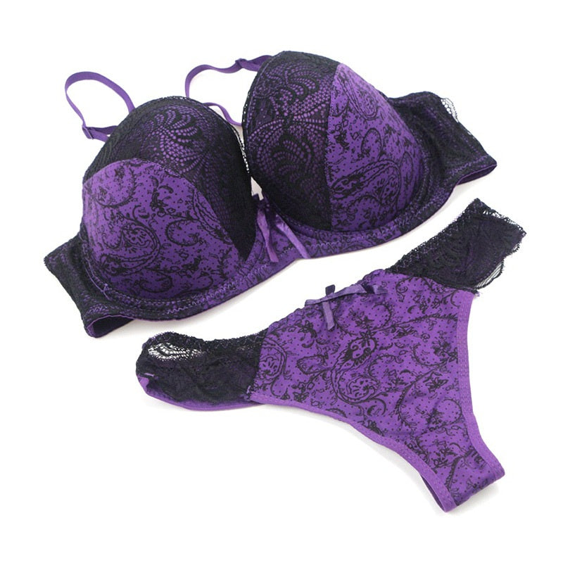 Floral Printed Plus Size Lace Bridal Bra And Panty Set