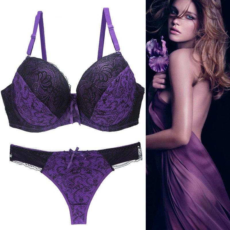 Floral Printed Plus Size Lace Bridal Bra And Panty Set