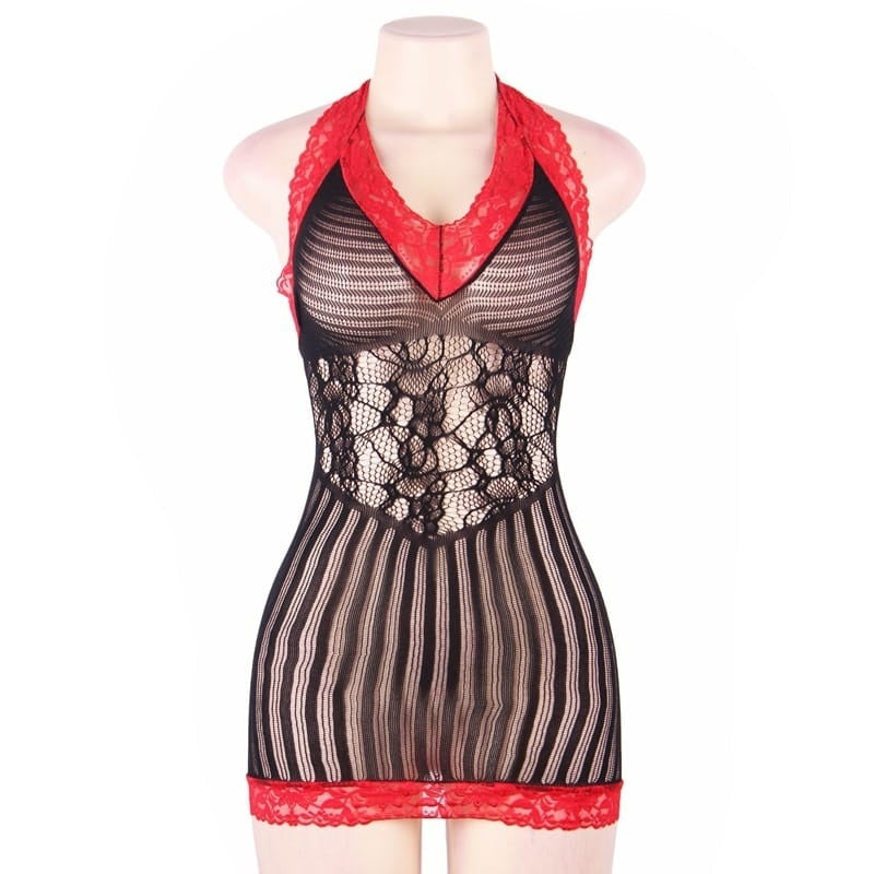 Halter Neck Contrast Color Mesh Patchwork Sleep Dress