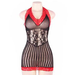 Halter Neck Contrast Color Mesh Patchwork Sleep Dress